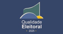 A imagem mostra o logotipo do programa Qualidade Eleitoral 2025, com formas geométricas estiliza...