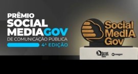 banner do "Prêmio Social Media Gov de Comunicação Pública - 4ª edição". À direita, há um troféu ...