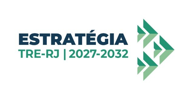 Arte da logo institucional da Estratégia 2027-2032; à esquerda, em destaque, está o texto: "ESTR...