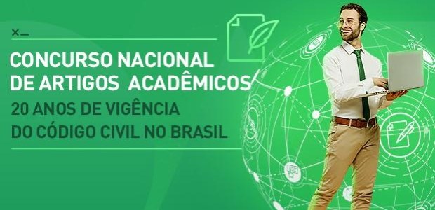 AMB promove concurso de artigos científicos sobre os 20 anos do Código Civil Descrição de imagem: No fundo verde, à direita, um homem segura um notebook, atrás dele, ilustra...
