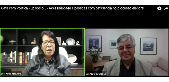 Print da tela com os participantes do evento, desembargadora eleitoral Kátia Junqueira (à esq), ...