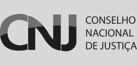 Logomarca do CNJ; fundo cinza; texto “CNJ -Conselho Nacional de Justiça” em preto