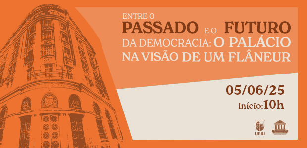 A imagem é um cartaz de divulgação de evento institucional da Escola Judiciária Eleitoral do Rio...