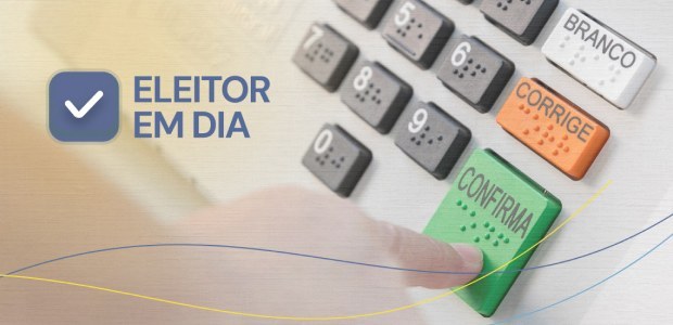 TRE-RJ _Eleitor em Dia: título cancelado pode ser regularizado sem sair de casa A imagem mostra uma urna eletrônica sendo usada, com o dedo pressionando a tecla “CONFIRMA”. À e...