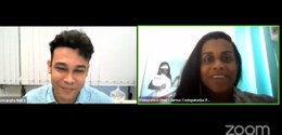 print da tela da live com o rosto dos participantes, deputada Robeyoncé Lima e servidor Alexandr...