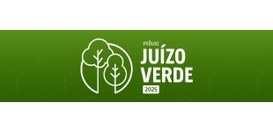 A imagem apresenta o banner oficial do Prêmio Juízo Verde 2025, com fundo verde e elementos gráf...