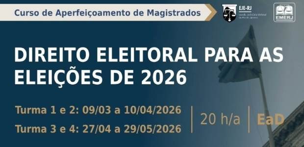 Magistradas(os) podem se inscrever no curso de Direito Eleitoral para o pleito de outubro - VALE ESSE Banner institucional anunciando o Curso de Aperfeiçoamento de Magistrados – Direito Eleitoral pa...