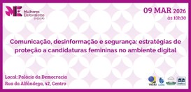 Banner em tons de roxo e rosa do evento “Mulheres Eleitoralistas – 8ª Edição”. O texto principal...