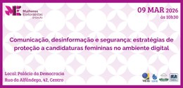 Banner em tons de roxo e rosa do evento “Mulheres Eleitoralistas – 8ª Edição”. O texto principal...