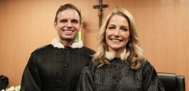 à esquerda, o desembargador Bruno Bodart, e à direita, a desembargadora Sylvia Therezinha Leão, ...