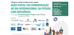 O fundo é de cor clara. Centralizado, o texto “Ação social em comemoração ao Dia Internacional d...