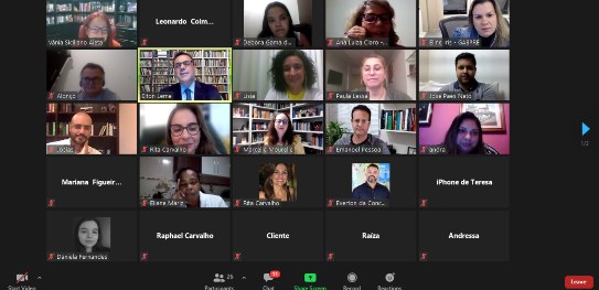 Parceria da EJE-RJ com UERJ, curso de pós-graduação tem aula do vice-presidente e corregedor regional eleitoral Print da tela da videoconferência com o rosto dos participantes