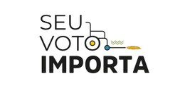 Imagem com fundo branco. Ao centro, aparece o texto “SEU VOTO IMPORTA” em letras pretas. Ao lado...