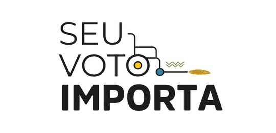 Imagem com fundo branco. Ao centro, aparece o texto “SEU VOTO IMPORTA” em letras pretas. Ao lado...
