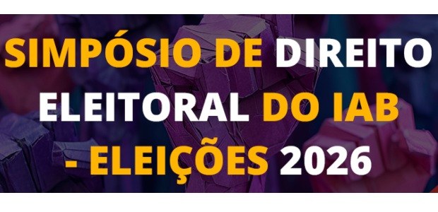 Nome do simpósio escrito nas cores branca e amarela, num fundo roxo.