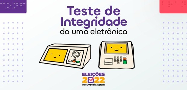 Teste de Integridade - CAVE Arte de duas urnas eletrônicas com o texto "Teste de Integridade"