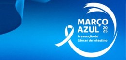 A imagem traz um fundo azul vibrante, representando a campanha "Março Azul 2025", dedicada à pre...