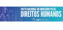 fundo azul; texto em branco "Pacto Nacional do Judiciário pelos Direitos Humanos"
