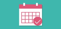 Fundo azul onde vemos, ao centro, a imagem da folha de um calendário em tons de branco e rosa, N...
