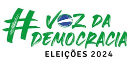 Descrição da imagem: Logo das Eleições 2024; a logo é um design verde e azul com o texto "# Voz ...