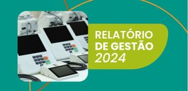 A imagem apresenta a capa do Relatório de Gestão 2024 do Tribunal Regional Eleitoral do Rio de J...