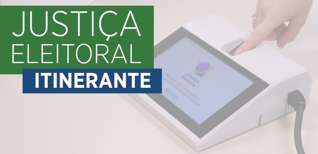 Banner da logo institucional da Justiça Eleitoral Itienrante. No lado esquerdo, sobre um fundo v...