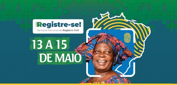 TRE-RJ leva serviços eleitorais à Semana Nacional do Registro Civil Arte em tons de verde, azul e amarelo. No centro da imagem, uma mulher negra sorri, ela veste ro...