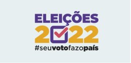 Descrição da imagem: em roxo, o termo eleições; abaixo, em tamanho maior, o número 2022, sendo q...