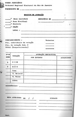 RESOLUÇÃO TRE-RJ Nº 147, DE 30 DE JUNHO DE 1988 - BOLETIM DE APURAÇÃO (ANEXO IV)